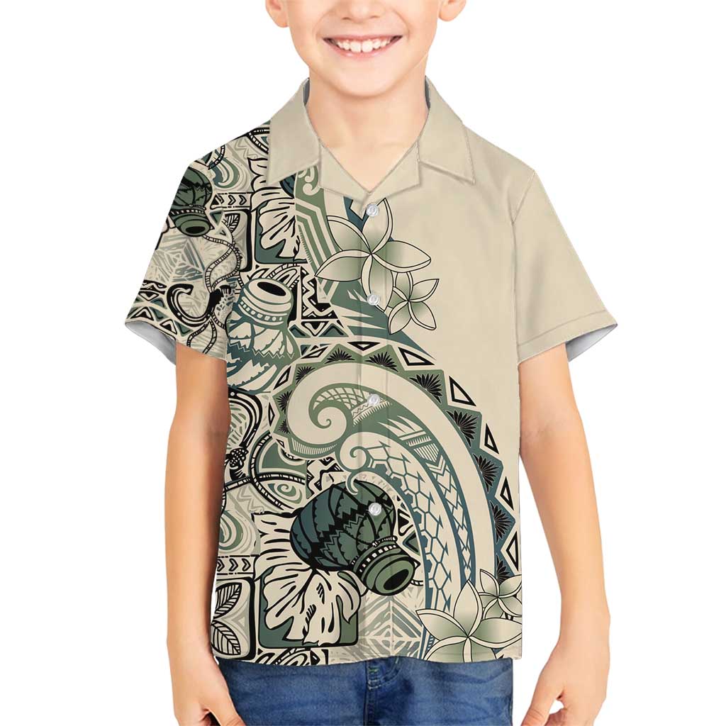 Aloha Hawaii Tapa Family Matching Off Shoulder Maxi Dress and Hawaiian Shirt Summer Green Hawaiian Ipu LT7 Son's Shirt Emerald - Polynesian Pride