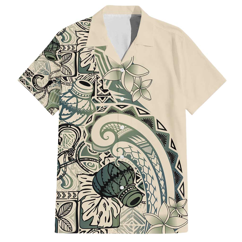 Aloha Hawaii Tapa Family Matching Off Shoulder Short Dress and Hawaiian Shirt Summer Green Hawaiian Ipu LT7 Dad's Shirt - Short Sleeve Emerald - Polynesian Pride