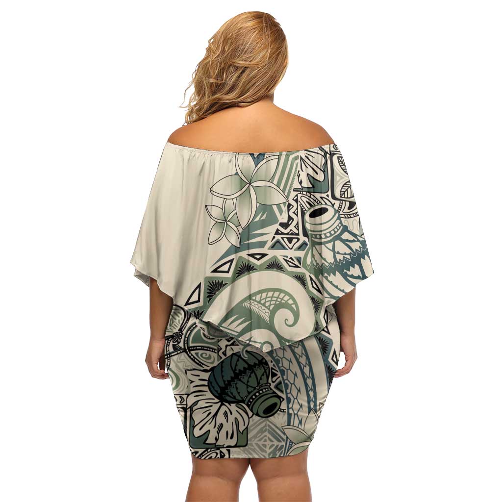 Aloha Hawaii Tapa Family Matching Off Shoulder Short Dress and Hawaiian Shirt Summer Green Hawaiian Ipu LT7 - Polynesian Pride