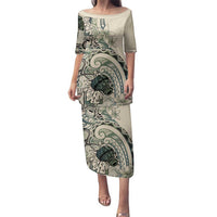 Aloha Hawaii Tapa Family Matching Puletasi and Hawaiian Shirt Summer Green Hawaiian Ipu LT7 Mom's Dress Emerald - Polynesian Pride