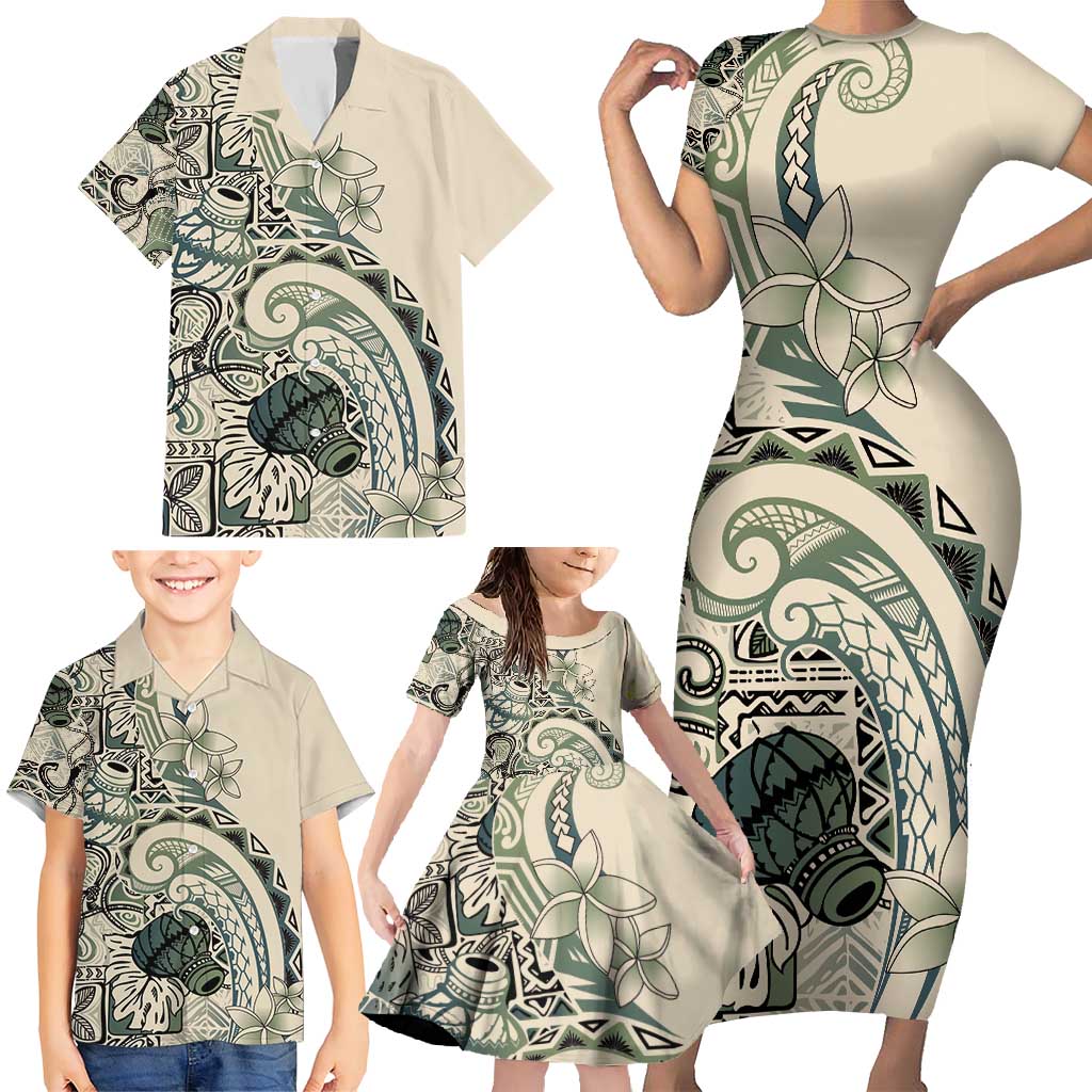 Aloha Hawaii Tapa Family Matching Short Sleeve Bodycon Dress and Hawaiian Shirt Summer Green Hawaiian Ipu LT7 - Polynesian Pride