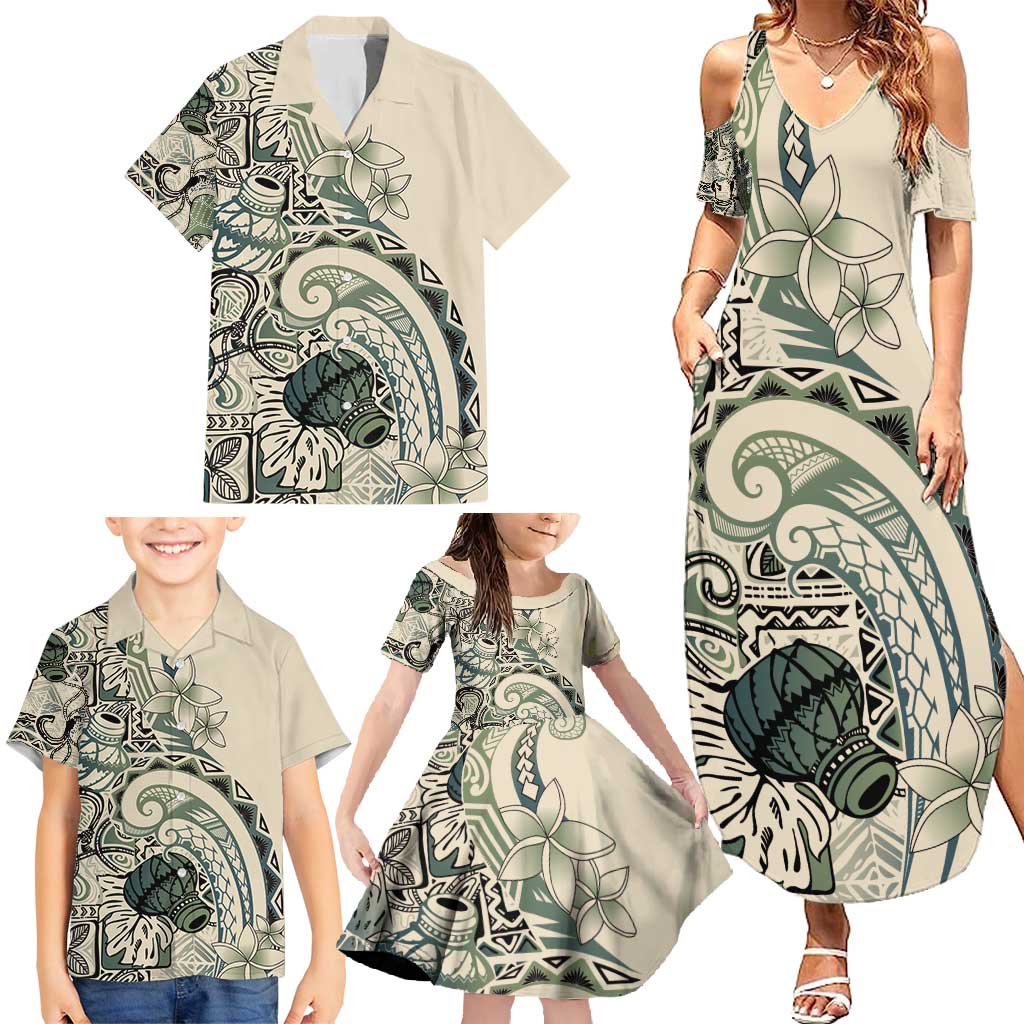 Aloha Hawaii Tapa Family Matching Summer Maxi Dress and Hawaiian Shirt Summer Green Hawaiian Ipu LT7 - Polynesian Pride