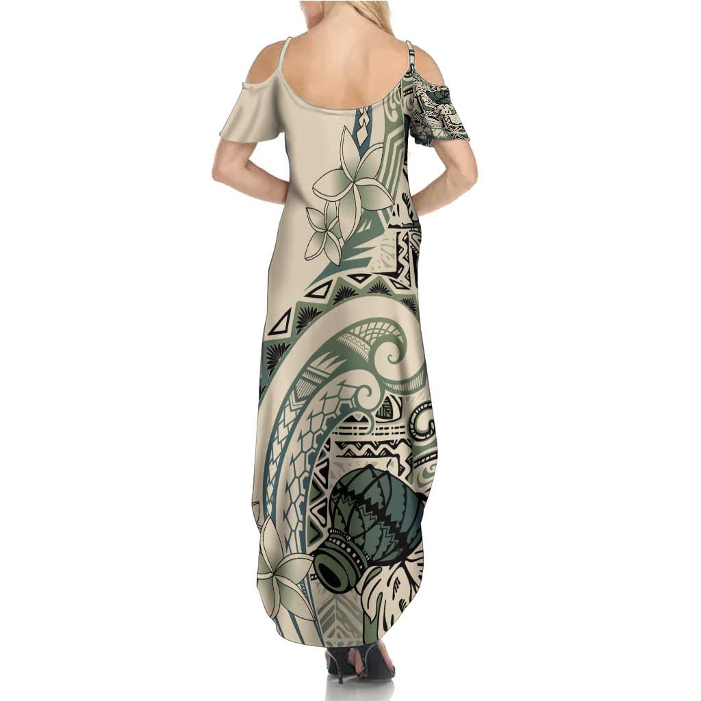 Aloha Hawaii Tapa Family Matching Summer Maxi Dress and Hawaiian Shirt Summer Green Hawaiian Ipu LT7 - Polynesian Pride