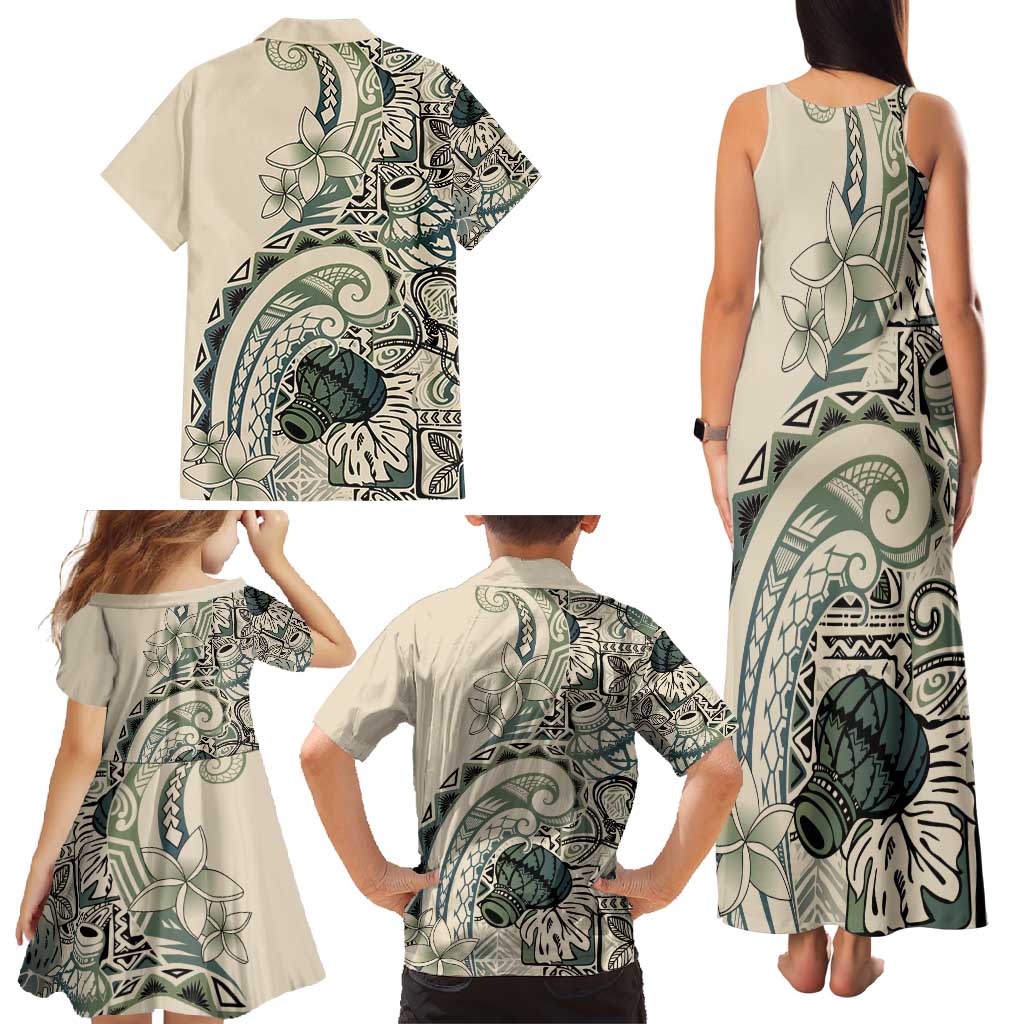Aloha Hawaii Tapa Family Matching Tank Maxi Dress and Hawaiian Shirt Summer Green Hawaiian Ipu LT7 - Polynesian Pride