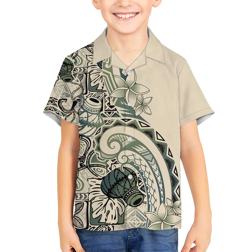 Aloha Hawaii Tapa Kid Hawaiian Shirt Summer Green Hawaiian Ipu - Polynesian Pride