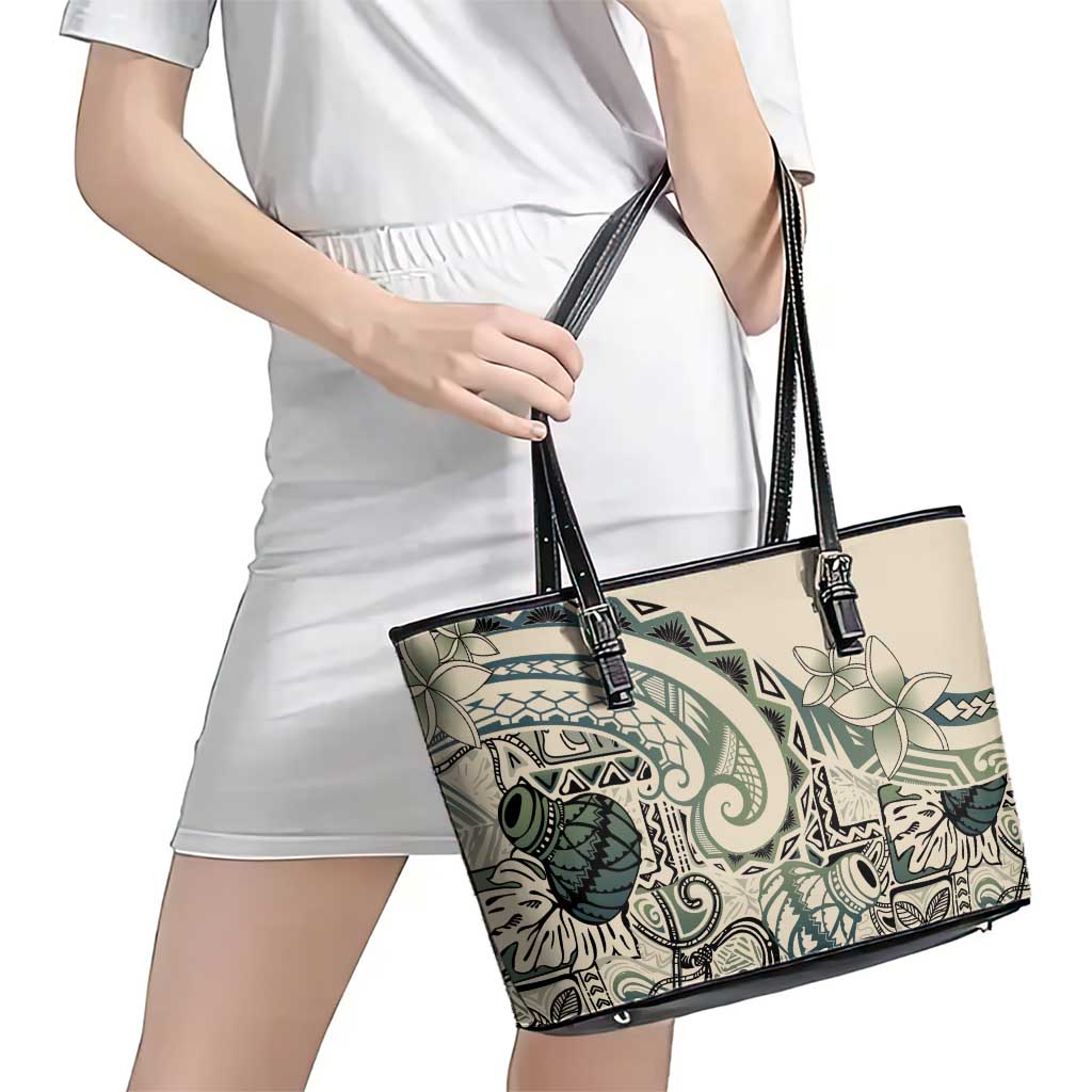 Aloha Hawaii Tapa Leather Tote Bag Summer Green Hawaiian Ipu - Polynesian Pride