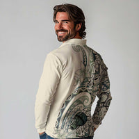 Aloha Hawaii Tapa Long Sleeve Polo Shirt Summer Green Hawaiian Ipu - Polynesian Pride