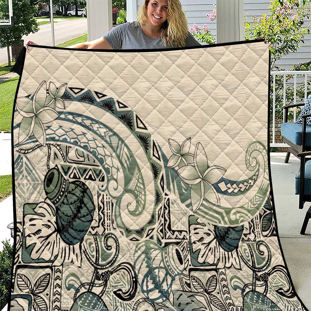 Aloha Hawaii Tapa Quilt Summer Green Hawaiian Ipu LT7 Emerald - Polynesian Pride