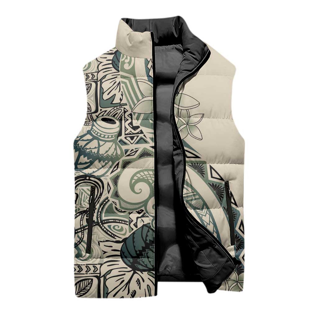 Aloha Hawaii Tapa Sleeveless Puffer Jacket Summer Green Hawaiian Ipu - Polynesian Pride