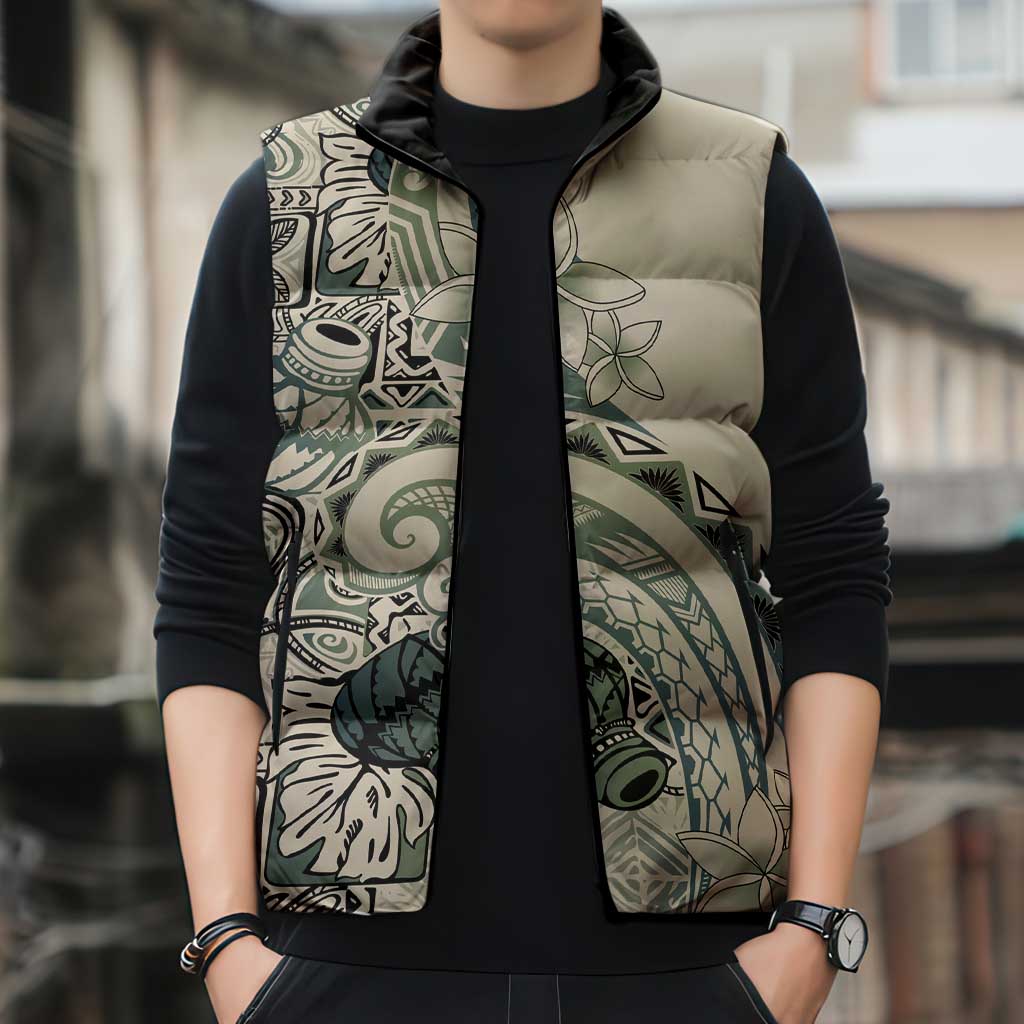 Aloha Hawaii Tapa Sleeveless Puffer Jacket Summer Green Hawaiian Ipu - Polynesian Pride