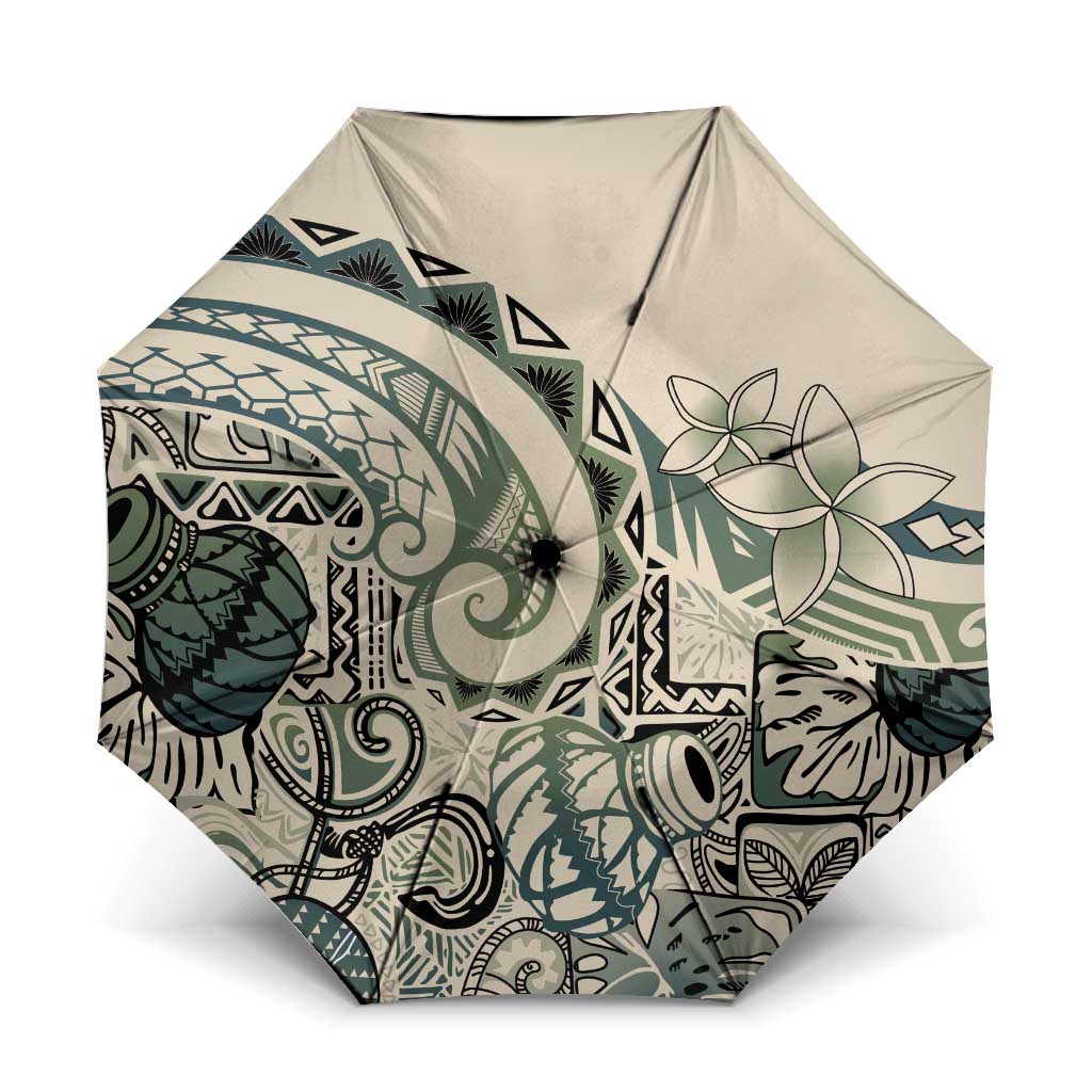 Aloha Hawaii Tapa Umbrella Summer Green Hawaiian Ipu LT7 One Size Folded 11.42 inch Opened Diameter 37.4 inch Emerald - Polynesian Pride