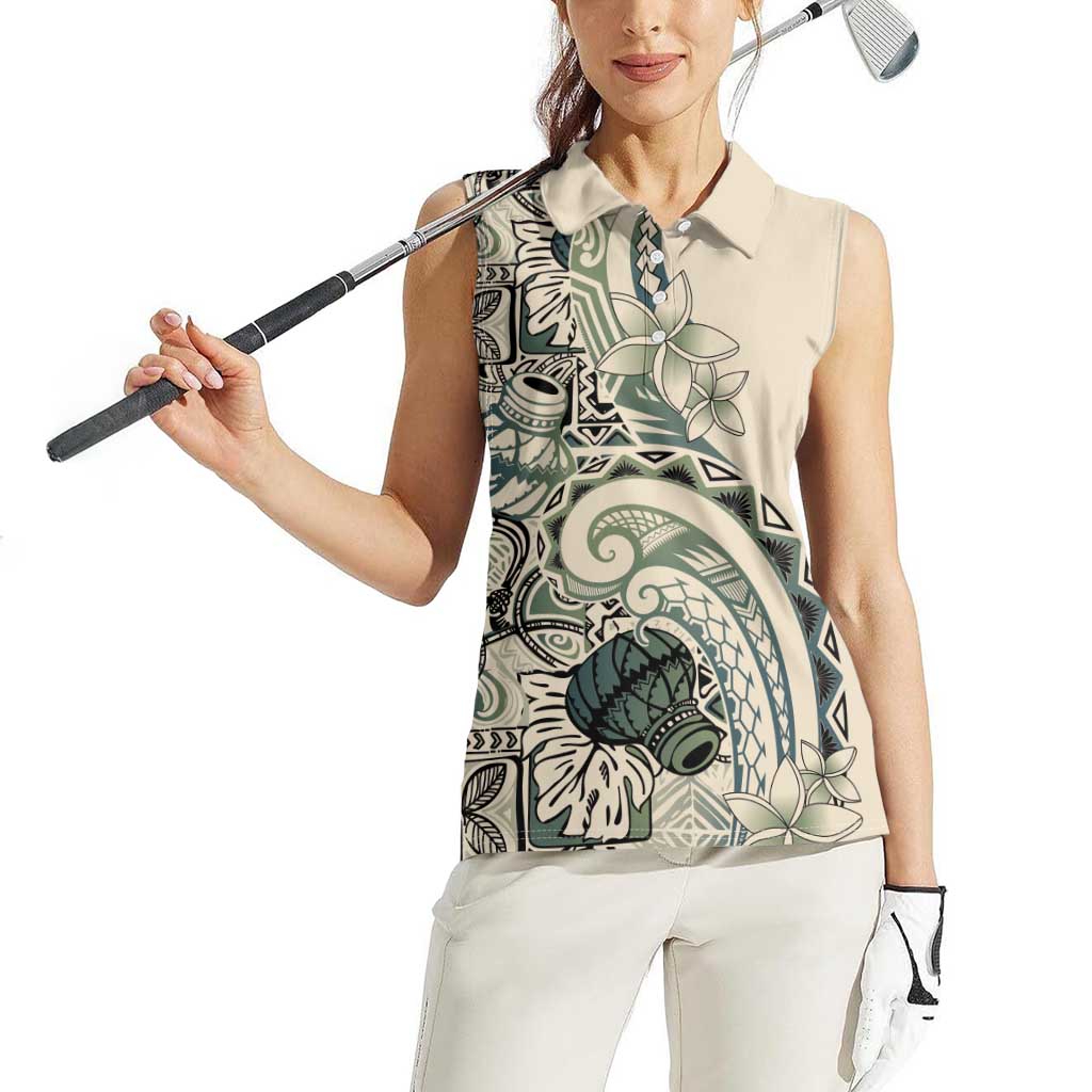 Aloha Hawaii Tapa Women Sleeveless Polo Shirt Summer Green Hawaiian Ipu LT7 - Polynesian Pride