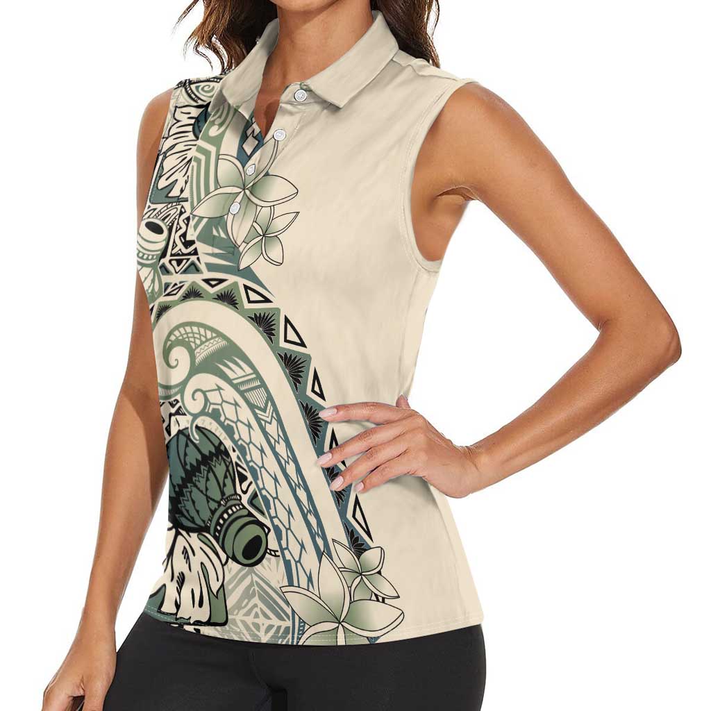 Aloha Hawaii Tapa Women Sleeveless Polo Shirt Summer Green Hawaiian Ipu LT7 - Polynesian Pride