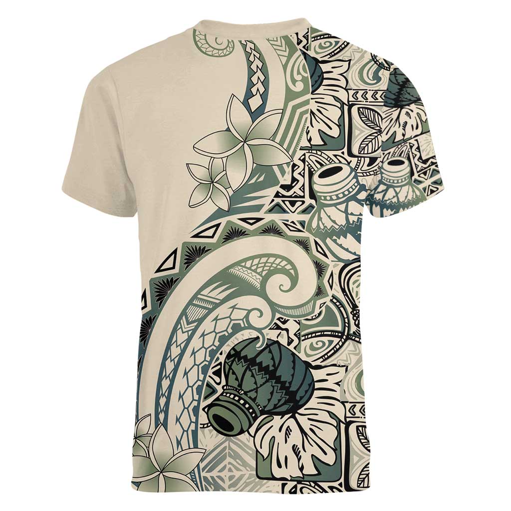 Aloha Hawaii Tapa Women V-Neck T-Shirt Summer Green Hawaiian Ipu LT7 - Polynesian Pride