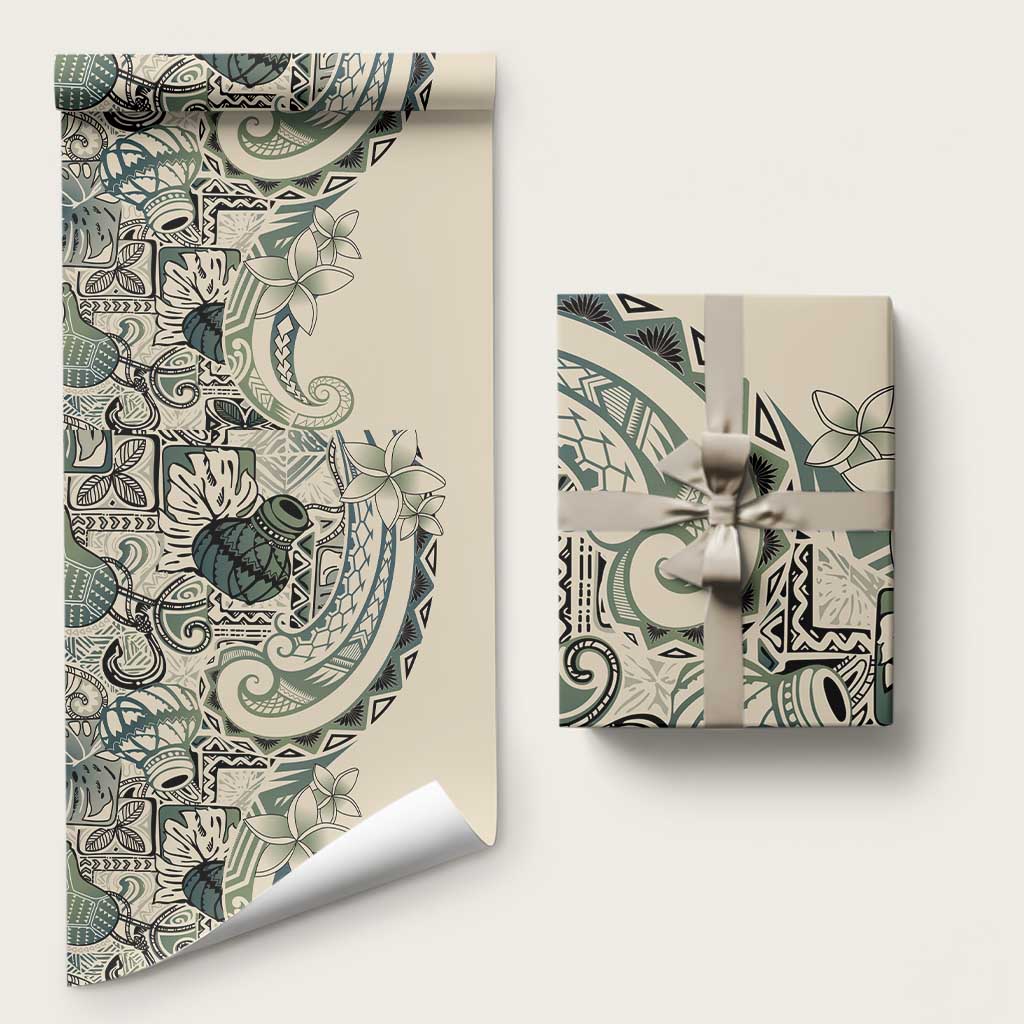 Aloha Hawaii Tapa Wrapping Paper Summer Green Hawaiian Ipu