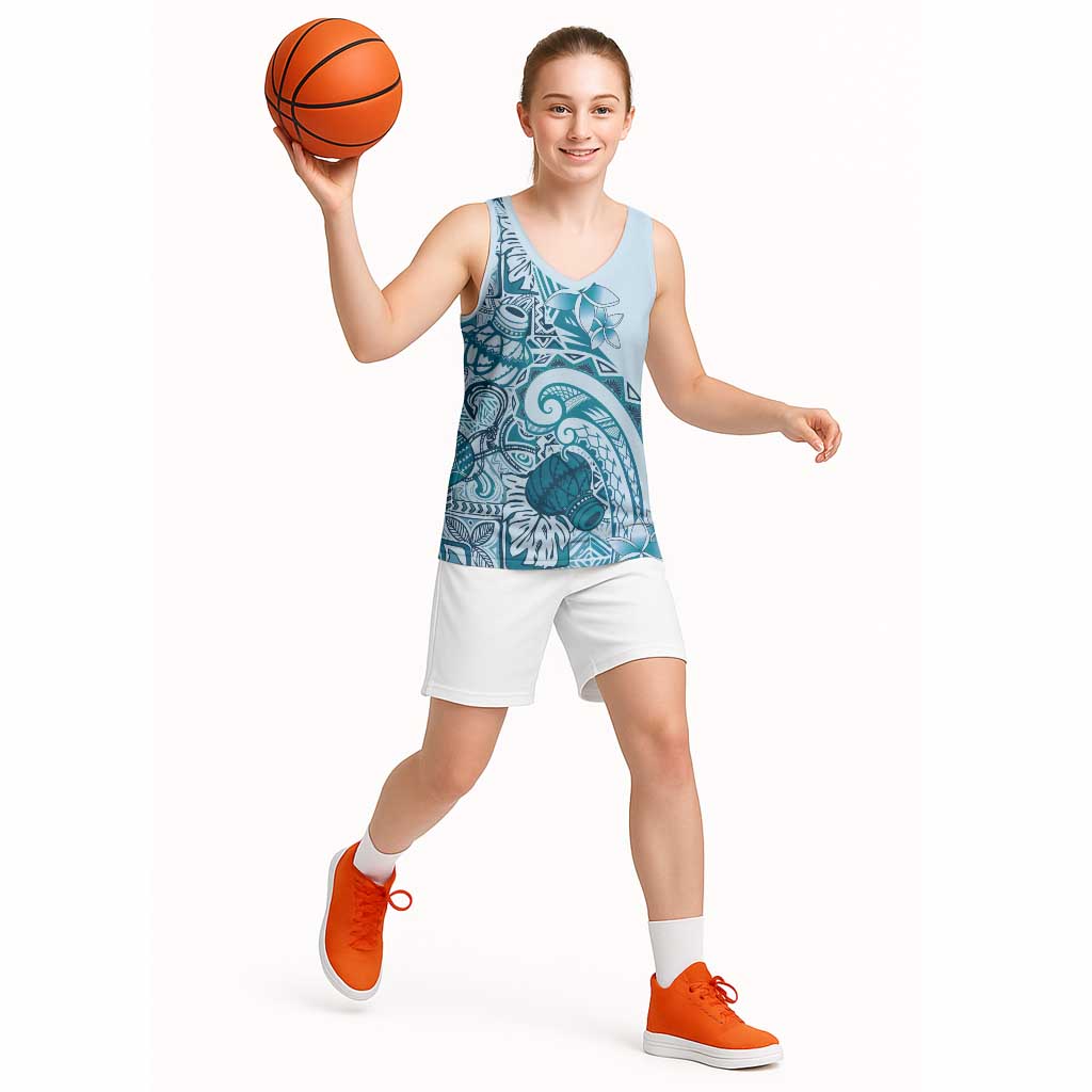 Aloha Hawaii Tapa Basketball Jersey Cool Turquoise Hawaiian Ipu - Polynesian Pride