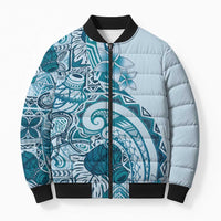 Aloha Hawaii Tapa Bomber Puffer Jacket Cool Turquoise Hawaiian Ipu LT7 Unisex Turquoise - Polynesian Pride