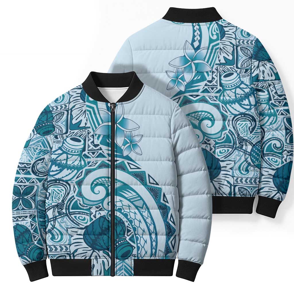 Aloha Hawaii Tapa Bomber Puffer Jacket Cool Turquoise Hawaiian Ipu LT7 - Polynesian Pride