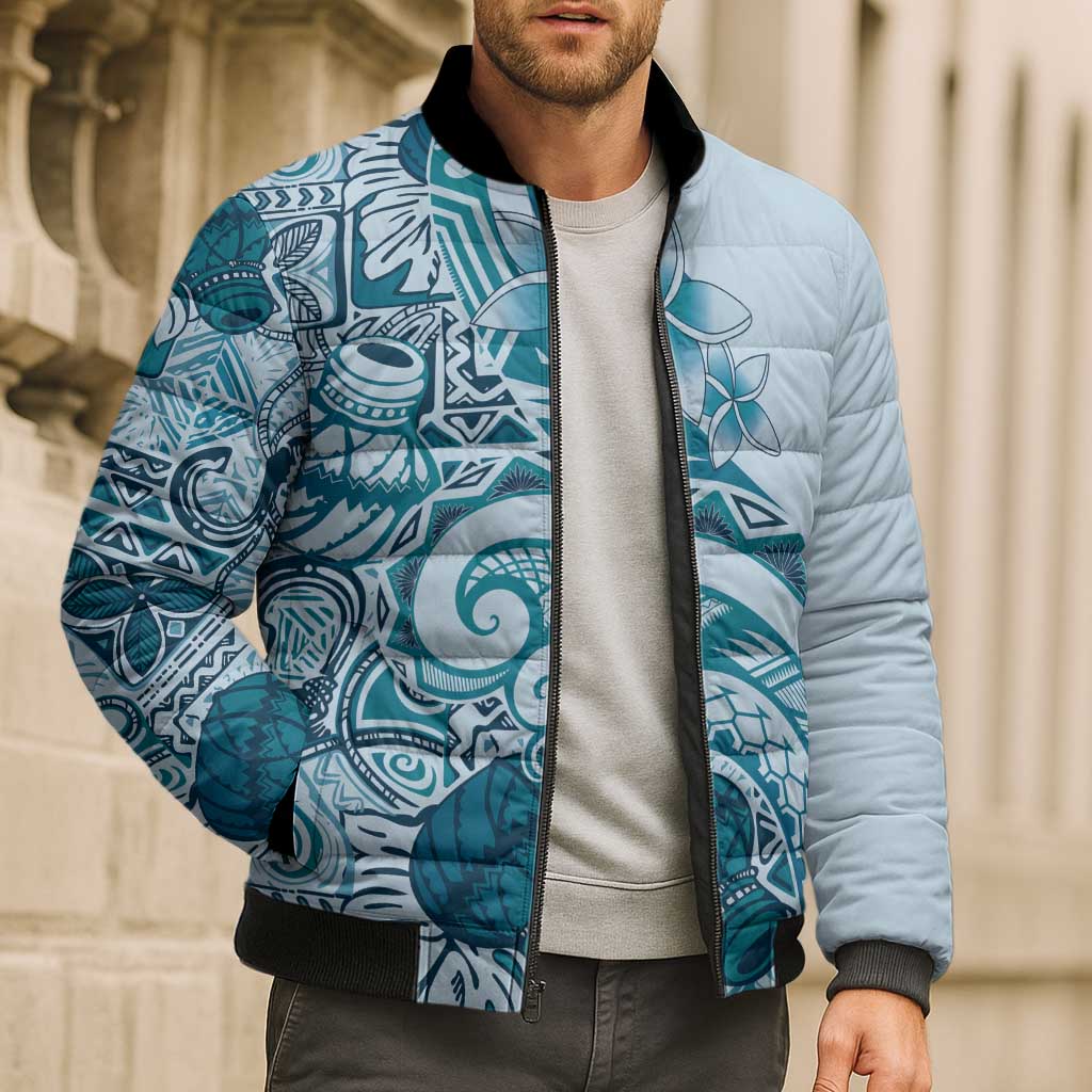 Aloha Hawaii Tapa Bomber Puffer Jacket Cool Turquoise Hawaiian Ipu LT7 - Polynesian Pride