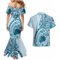 Aloha Hawaii Tapa Couples Matching Mermaid Dress and Hawaiian Shirt Cool Turquoise Hawaiian Ipu LT7 - Polynesian Pride