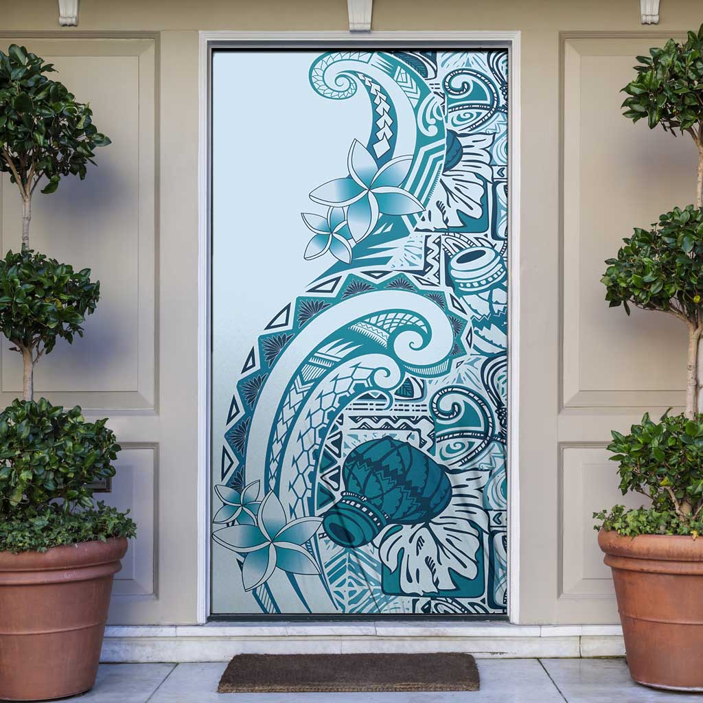 Aloha Hawaii Tapa Door Cover Cool Turquoise Hawaiian Ipu LT7 Turquoise - Polynesian Pride