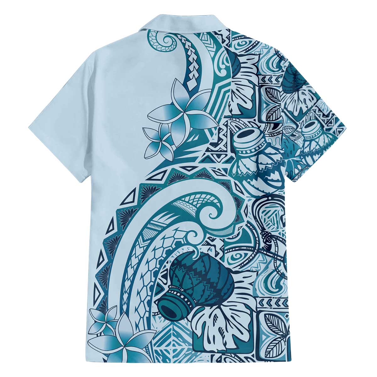 Aloha Hawaii Tapa Family Matching Off The Shoulder Long Sleeve Dress and Hawaiian Shirt Cool Turquoise Hawaiian Ipu LT7 - Polynesian Pride