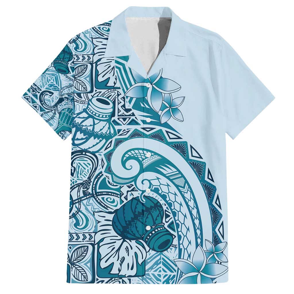 Aloha Hawaii Tapa Family Matching Off Shoulder Maxi Dress and Hawaiian Shirt Cool Turquoise Hawaiian Ipu LT7 Dad's Shirt - Short Sleeve Turquoise - Polynesian Pride
