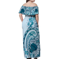 Aloha Hawaii Tapa Family Matching Off Shoulder Maxi Dress and Hawaiian Shirt Cool Turquoise Hawaiian Ipu LT7 - Polynesian Pride