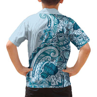 Aloha Hawaii Tapa Family Matching Off Shoulder Short Dress and Hawaiian Shirt Cool Turquoise Hawaiian Ipu LT7 - Polynesian Pride