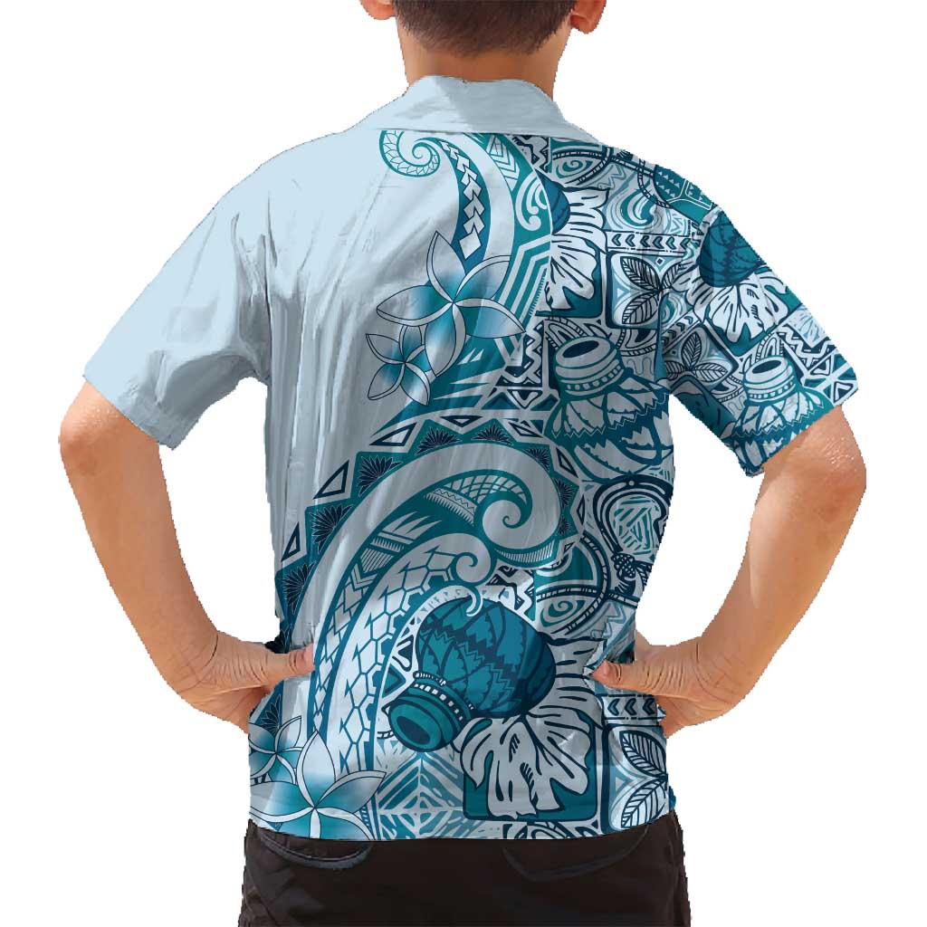 Aloha Hawaii Tapa Family Matching Puletasi and Hawaiian Shirt Cool Turquoise Hawaiian Ipu LT7 - Polynesian Pride