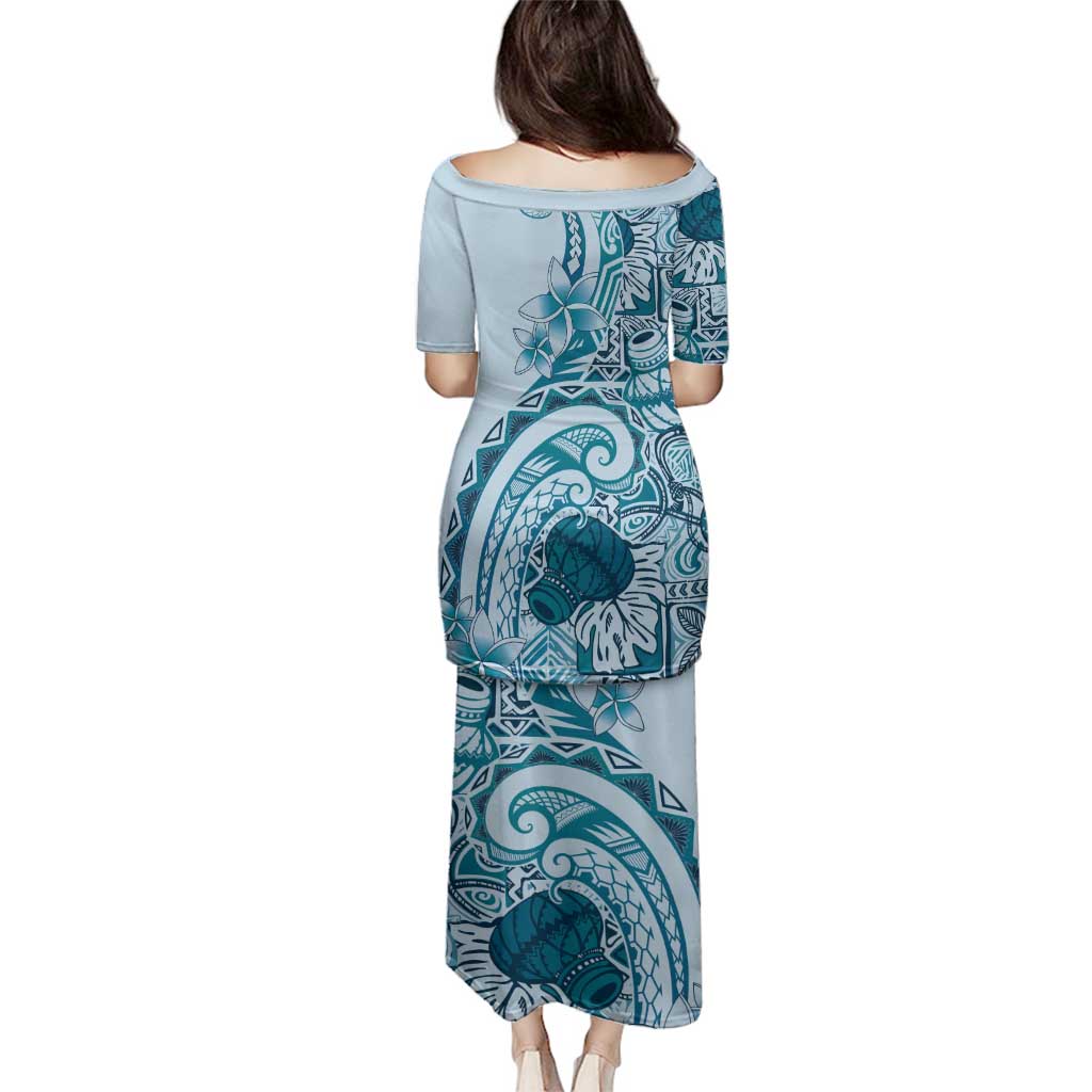 Aloha Hawaii Tapa Family Matching Puletasi and Hawaiian Shirt Cool Turquoise Hawaiian Ipu LT7 - Polynesian Pride