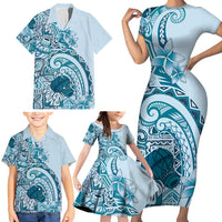 Aloha Hawaii Tapa Family Matching Short Sleeve Bodycon Dress and Hawaiian Shirt Cool Turquoise Hawaiian Ipu LT7 - Polynesian Pride