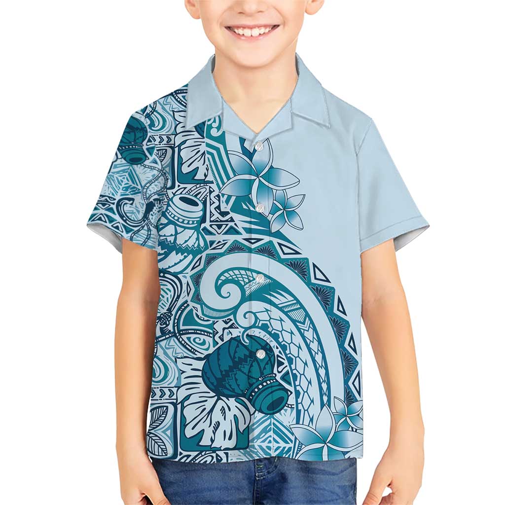 Aloha Hawaii Tapa Family Matching Short Sleeve Bodycon Dress and Hawaiian Shirt Cool Turquoise Hawaiian Ipu LT7 Son's Shirt Turquoise - Polynesian Pride