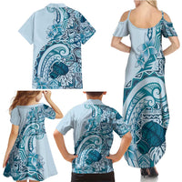Aloha Hawaii Tapa Family Matching Summer Maxi Dress and Hawaiian Shirt Cool Turquoise Hawaiian Ipu LT7 - Polynesian Pride