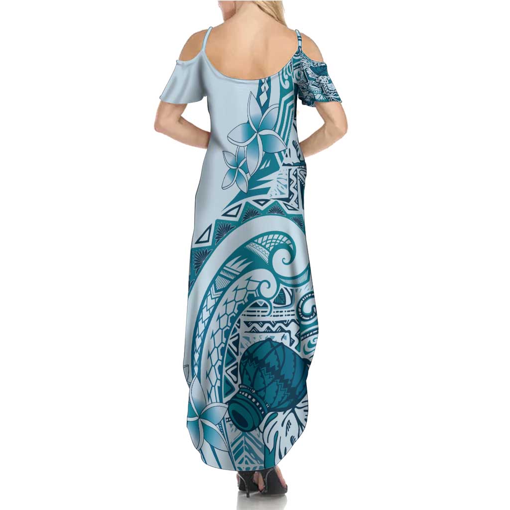 Aloha Hawaii Tapa Family Matching Summer Maxi Dress and Hawaiian Shirt Cool Turquoise Hawaiian Ipu LT7 - Polynesian Pride