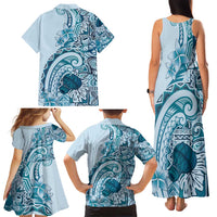 Aloha Hawaii Tapa Family Matching Tank Maxi Dress and Hawaiian Shirt Cool Turquoise Hawaiian Ipu LT7 - Polynesian Pride