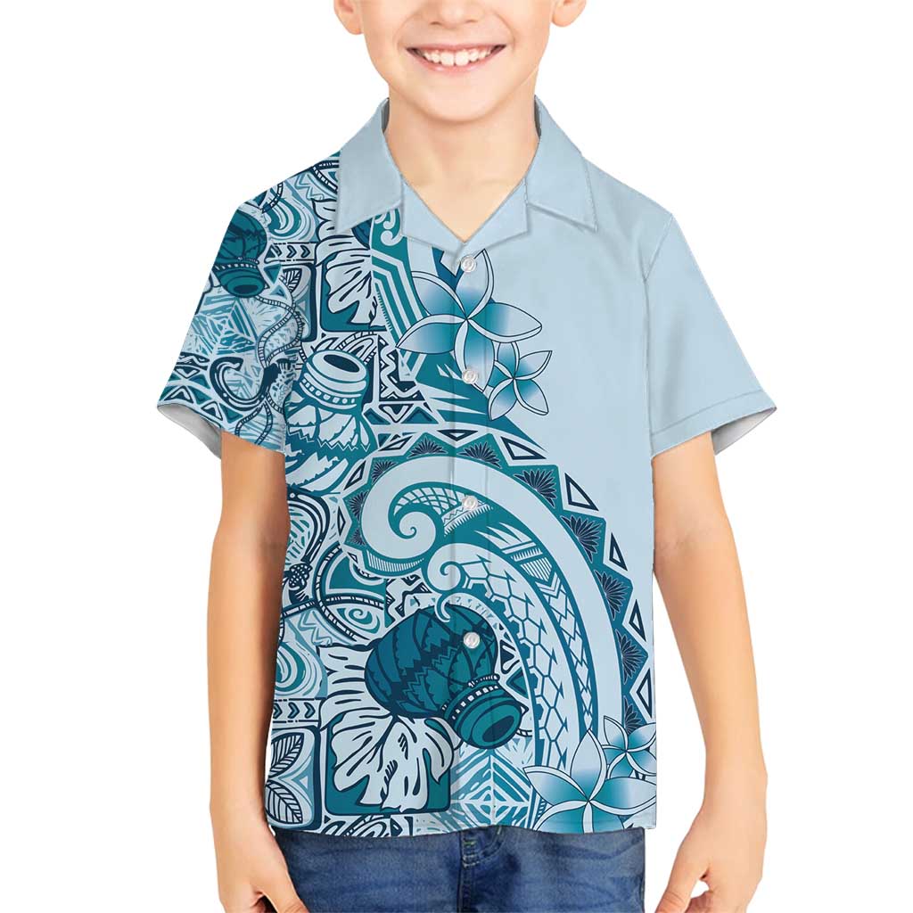Aloha Hawaii Tapa Family Matching Tank Maxi Dress and Hawaiian Shirt Cool Turquoise Hawaiian Ipu LT7 Son's Shirt Turquoise - Polynesian Pride