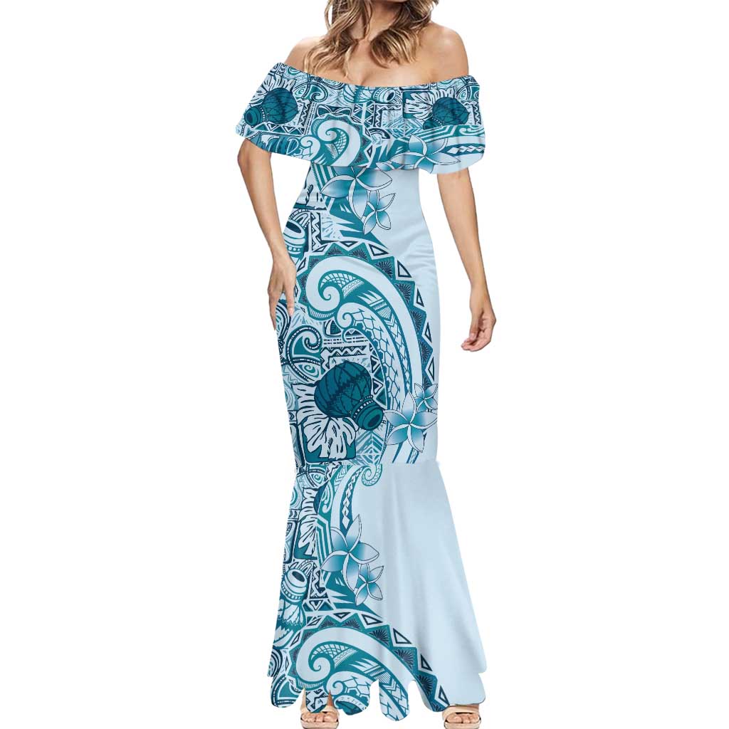 Aloha Hawaii Tapa Mermaid Dress Cool Turquoise Hawaiian Ipu LT7 - Polynesian Pride