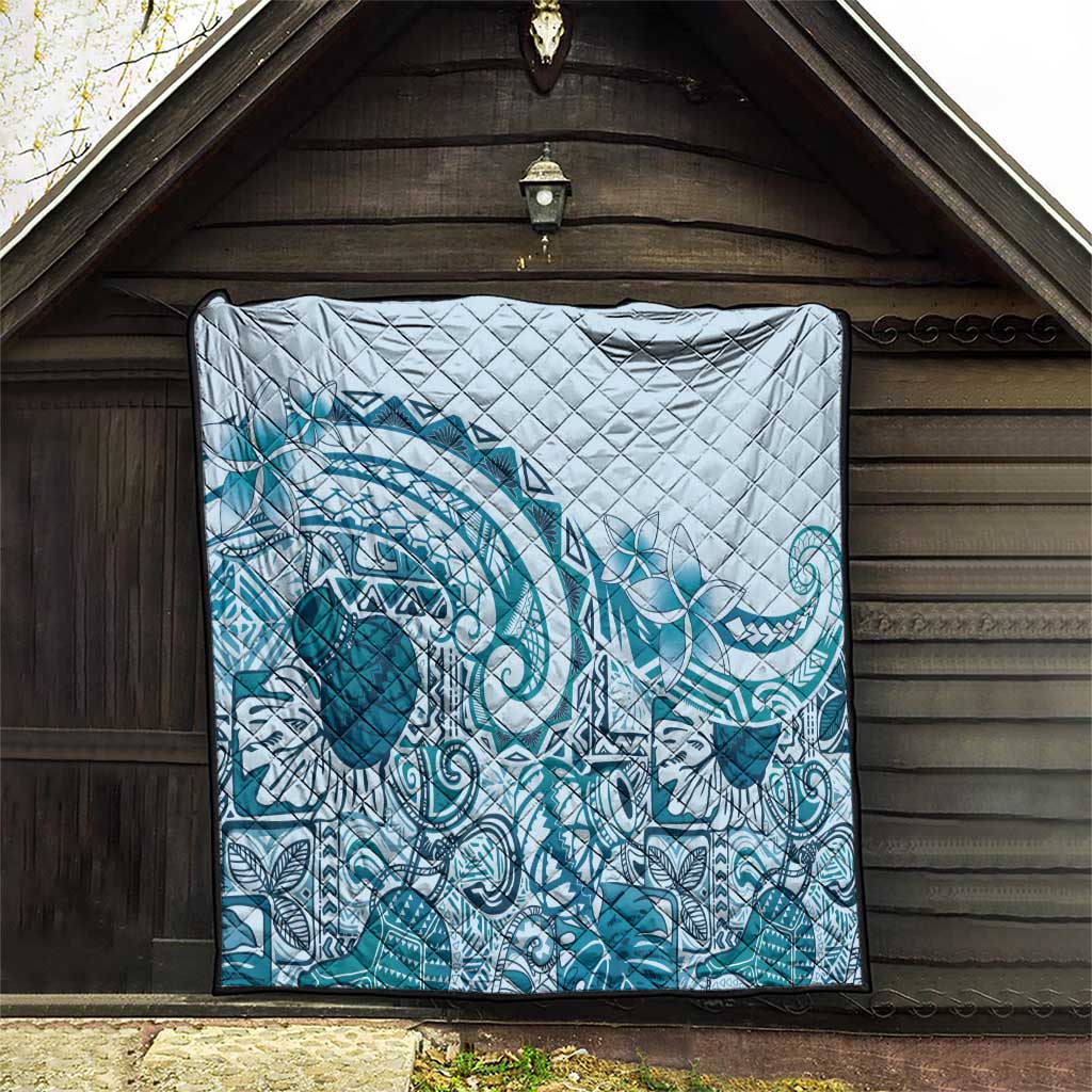 Aloha Hawaii Tapa Quilt Cool Turquoise Hawaiian Ipu LT7 - Polynesian Pride