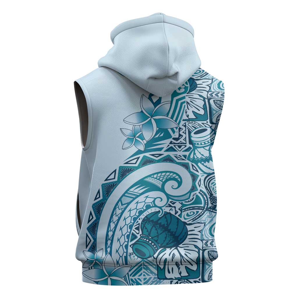 Aloha Hawaii Tapa Sleeveless Zip Hoodie Cool Turquoise Hawaiian Ipu LT7 - Polynesian Pride