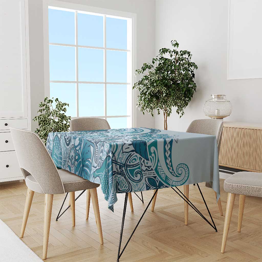 Aloha Hawaii Tapa Tablecloth Cool Turquoise Hawaiian Ipu - Polynesian Pride