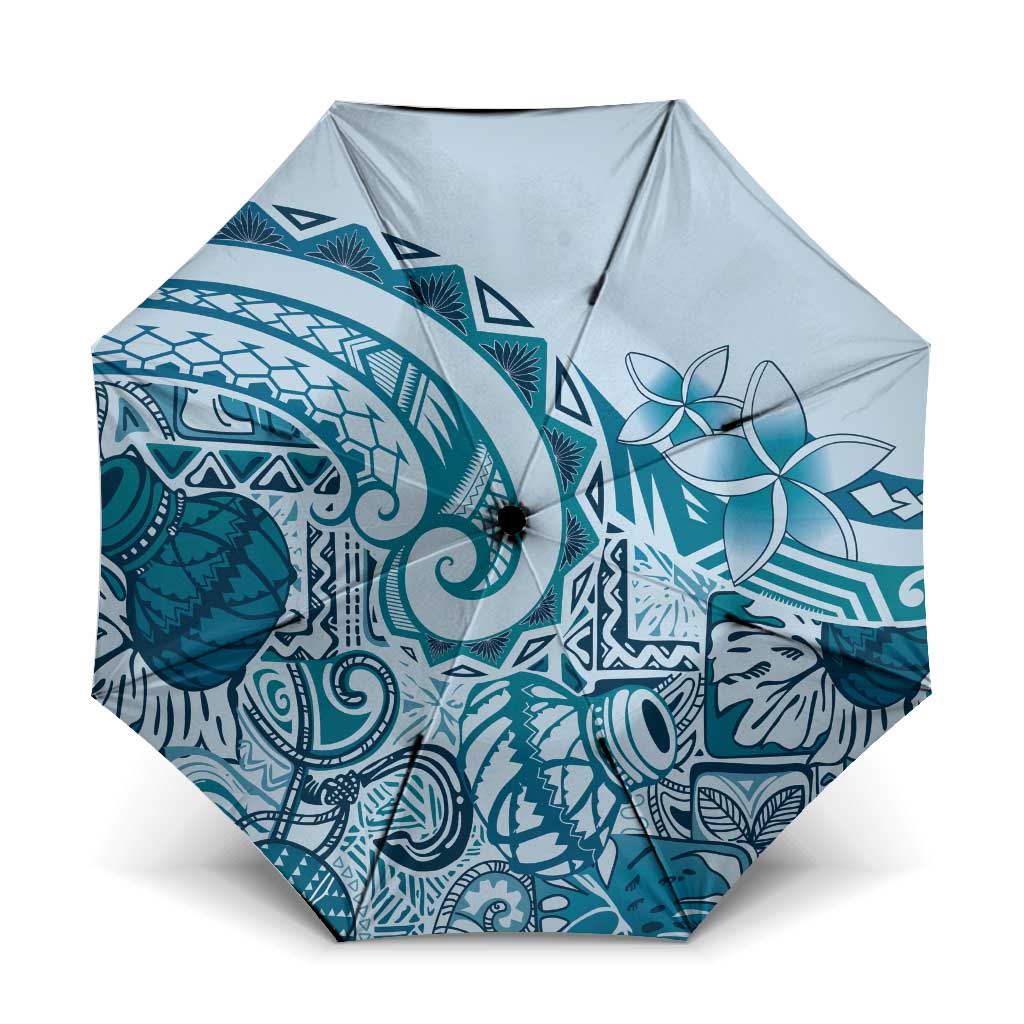 Aloha Hawaii Tapa Umbrella Cool Turquoise Hawaiian Ipu LT7 One Size Folded 11.42 inch Opened Diameter 37.4 inch Turquoise - Polynesian Pride