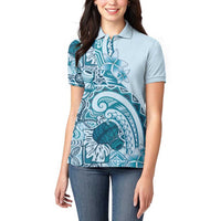 Aloha Hawaii Tapa Women Polo Shirt Cool Turquoise Hawaiian Ipu - Polynesian Pride