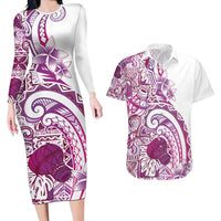 Aloha Hawaii Tapa Couples Matching Long Sleeve Bodycon Dress and Hawaiian Shirt Vibrant Fuchsia Hawaiian Ipu LT7 Fuchsia - Polynesian Pride