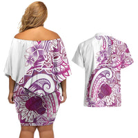 Aloha Hawaii Tapa Couples Matching Off Shoulder Short Dress and Hawaiian Shirt Vibrant Fuchsia Hawaiian Ipu LT7 - Polynesian Pride