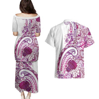Aloha Hawaii Tapa Couples Matching Puletasi and Hawaiian Shirt Vibrant Fuchsia Hawaiian Ipu LT7 - Polynesian Pride