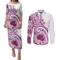 Aloha Hawaii Tapa Couples Matching Puletasi and Long Sleeve Button Shirt Vibrant Fuchsia Hawaiian Ipu LT7 Fuchsia - Polynesian Pride