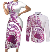 Aloha Hawaii Tapa Couples Matching Short Sleeve Bodycon Dress and Long Sleeve Button Shirt Vibrant Fuchsia Hawaiian Ipu LT7 Fuchsia - Polynesian Pride