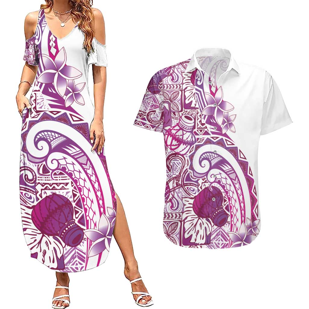 Aloha Hawaii Tapa Couples Matching Summer Maxi Dress and Hawaiian Shirt Vibrant Fuchsia Hawaiian Ipu LT7 Fuchsia - Polynesian Pride