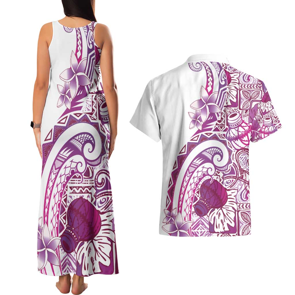 Aloha Hawaii Tapa Couples Matching Tank Maxi Dress and Hawaiian Shirt Vibrant Fuchsia Hawaiian Ipu LT7 - Polynesian Pride